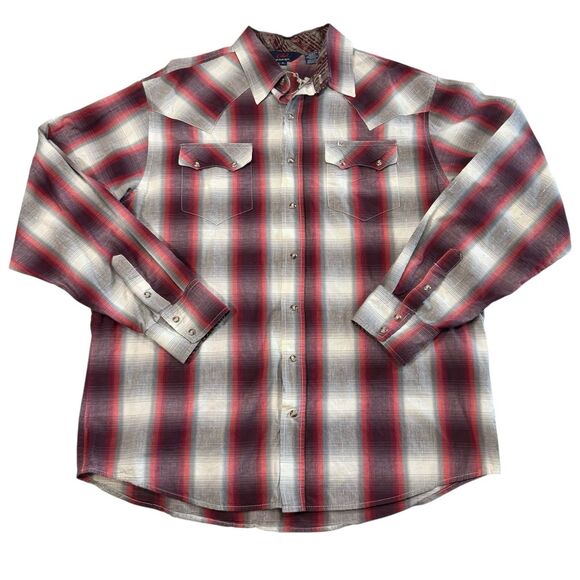 Roper Pearl Snap Plaid Metallic Embroidered Contrasting Cuffs Shirt XL Western - Picture 3 of 8
